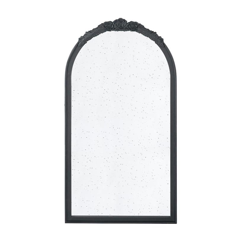 HomeRoots 42" Black Crowned Top Antiqued Glass Arch Framed Accent Mirror - 22.8' X '41.9' X '2