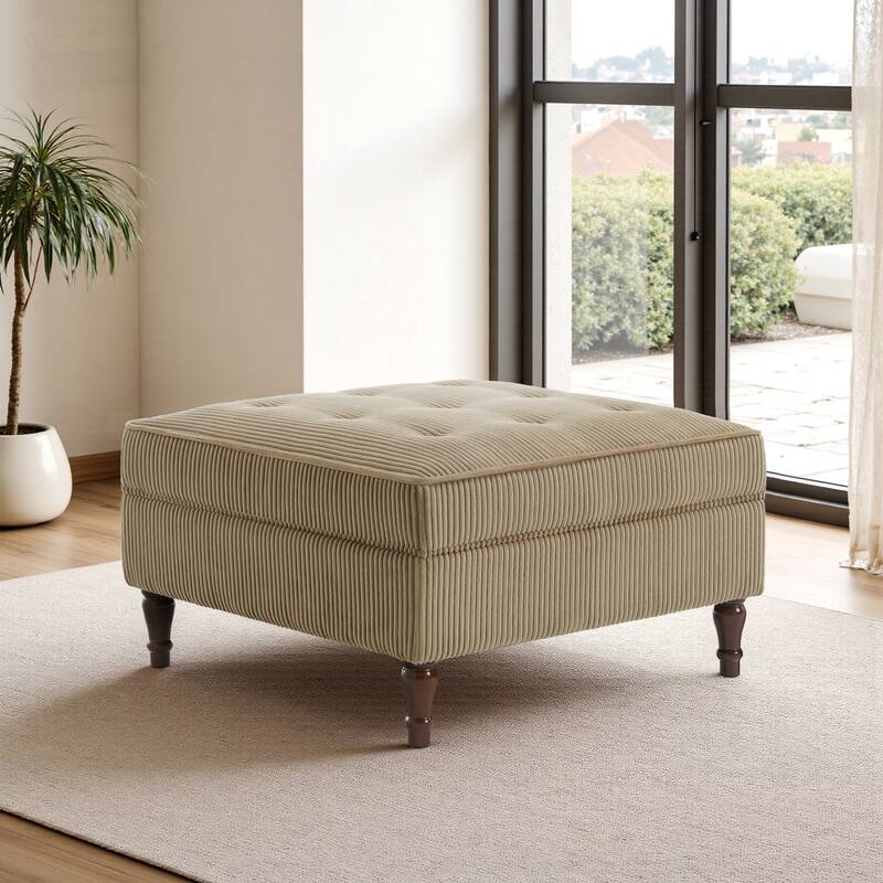 Modular Corduroy Tufted Storage Ottoman with Reversible Tabletop