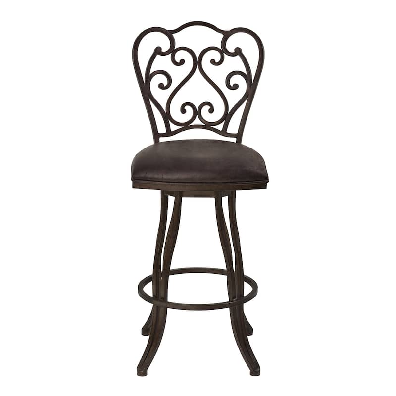 30" Dark Espresso Scroll Back Metal Swivel Bar Stool - 48" x 22" x 19"