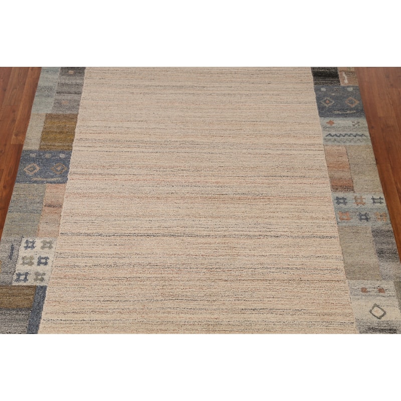 Geometric Gabbeh Indian Area Rug Handmade Beige Wool Carpet - 5'3" x 7'7"