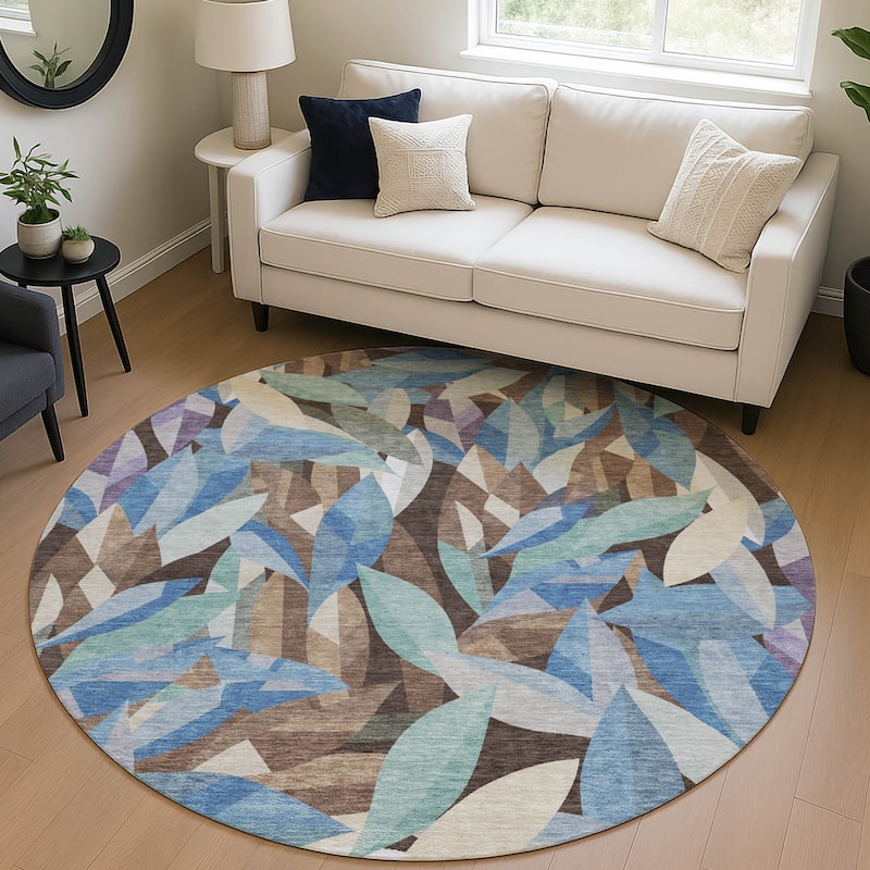 Machine Washable Indoor/ Outdoor Modern Floral Chantille Rug