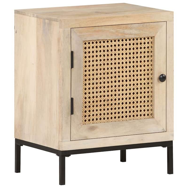 vidaXL Bedside Cabinet 15.7"x11.8"x19.7" Solid Mango Wood Natural Cane