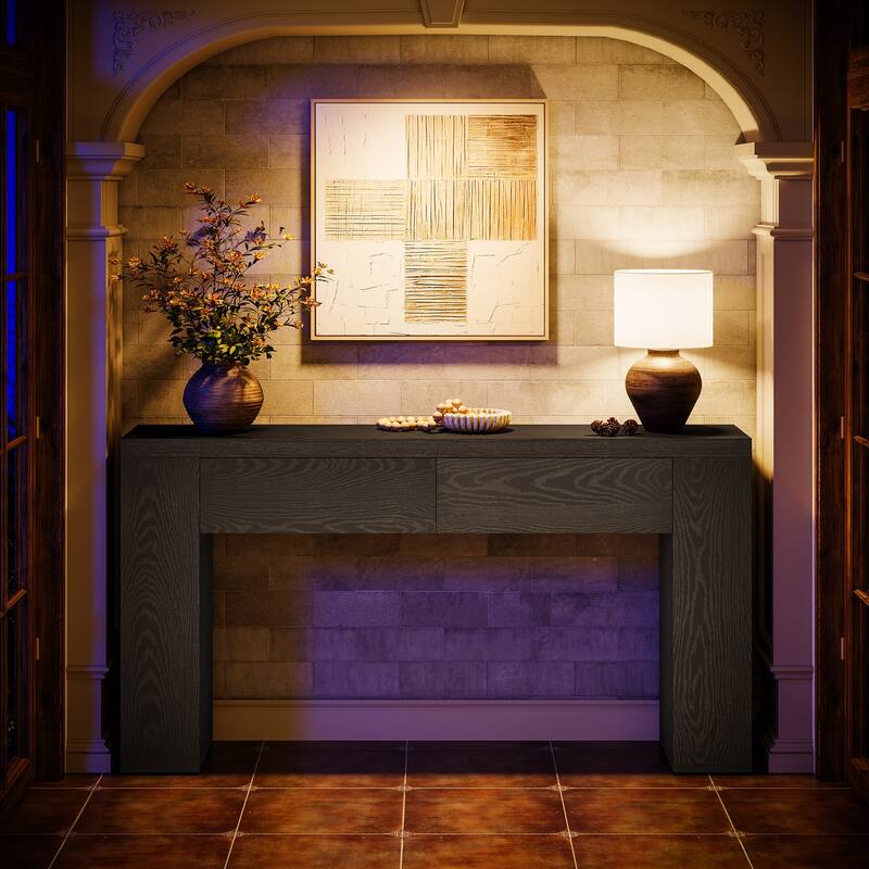 63-Inch Wooden Console Table with 2 Hidden Drawers, Sofa Table for Living Room, Hallway, Entrance, Foyer