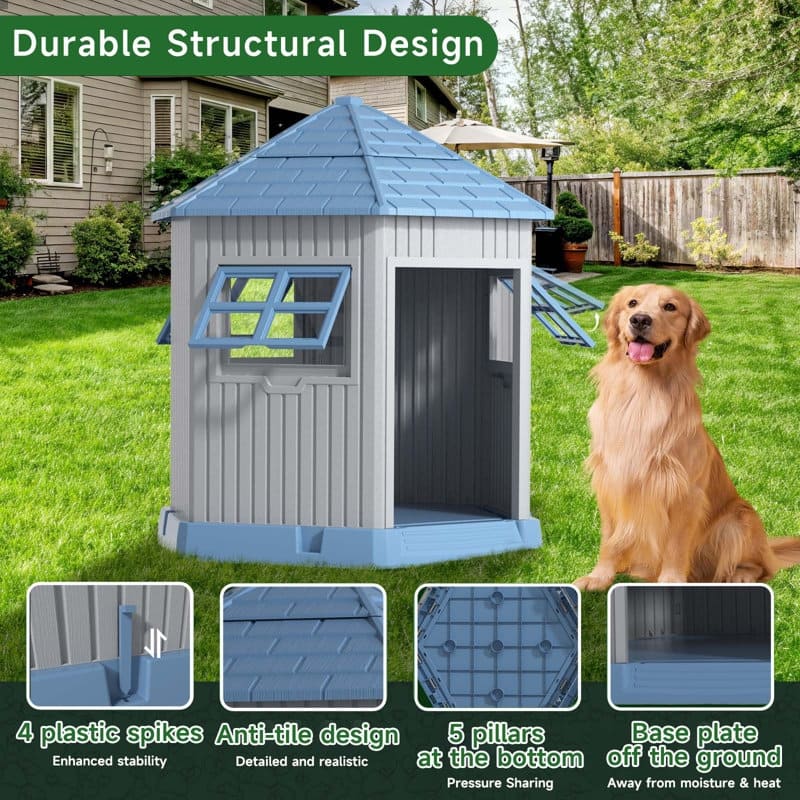 Large Enchanted Cottage Dog House, Resin Cabin Shelter with Open Front, Fairy Tale Forest Design for Big Dogs