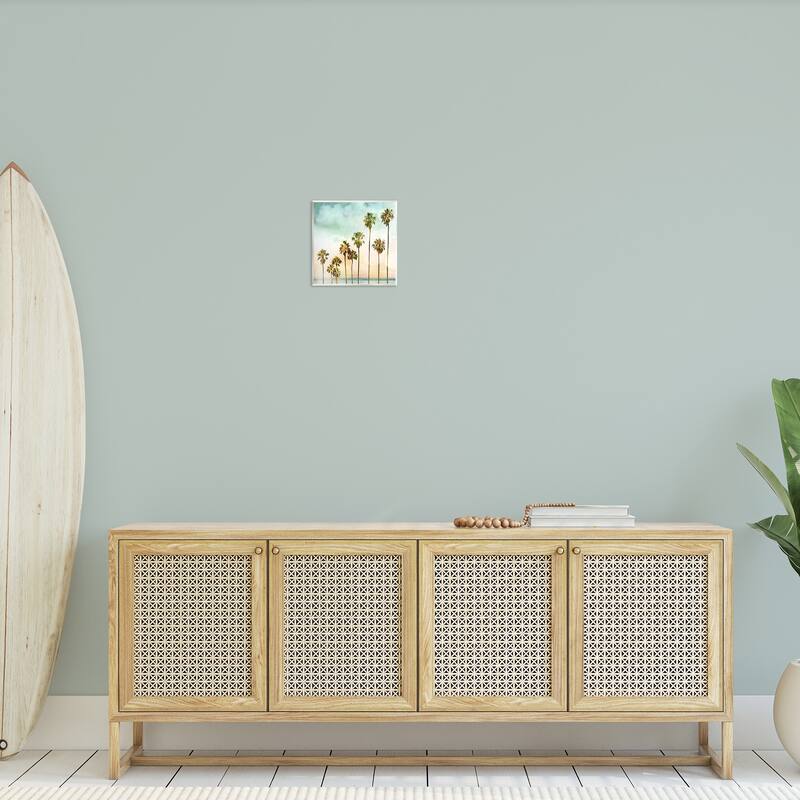 Stupell Tropical Beach Palm Trees Blue Green Sky Wood Wall Art, 12 x 12
