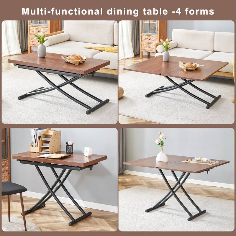Table and chair set.Modern Multifunctional Lifting Platform, Paired with 4 Black Dining Chair