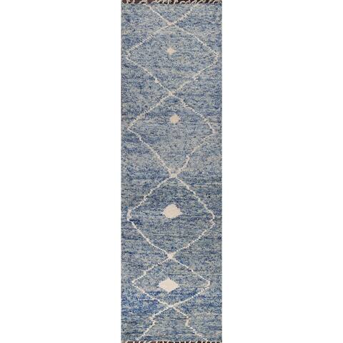 Tribal Moroccan Oriental Wool Runner Rug Hand-knotted Geometric Carpet - 2'11" x 12'4"