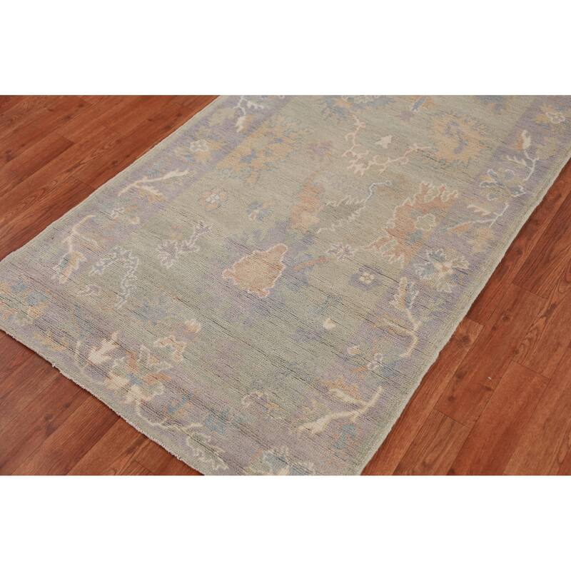 Hand Knotted Oriental 100% Wool Carpet Transitional Floral Green Oushak Runner Rug - 11' 9'' X 3' 1''
