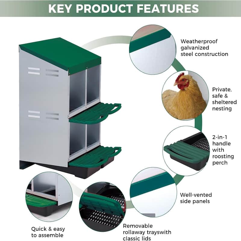 Roll-Away Nesting Boxes for Chickens Coop with Perch