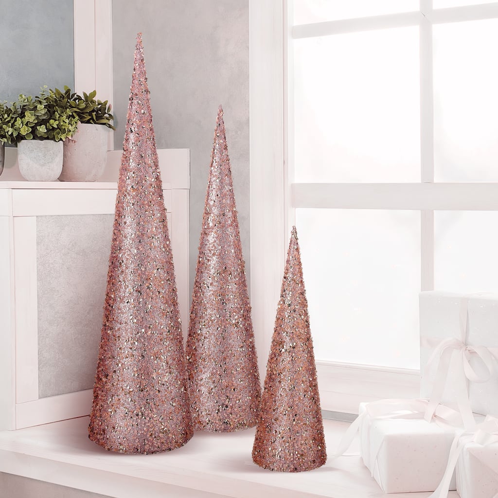 Sequin Bead Cone Tree 3pc Set