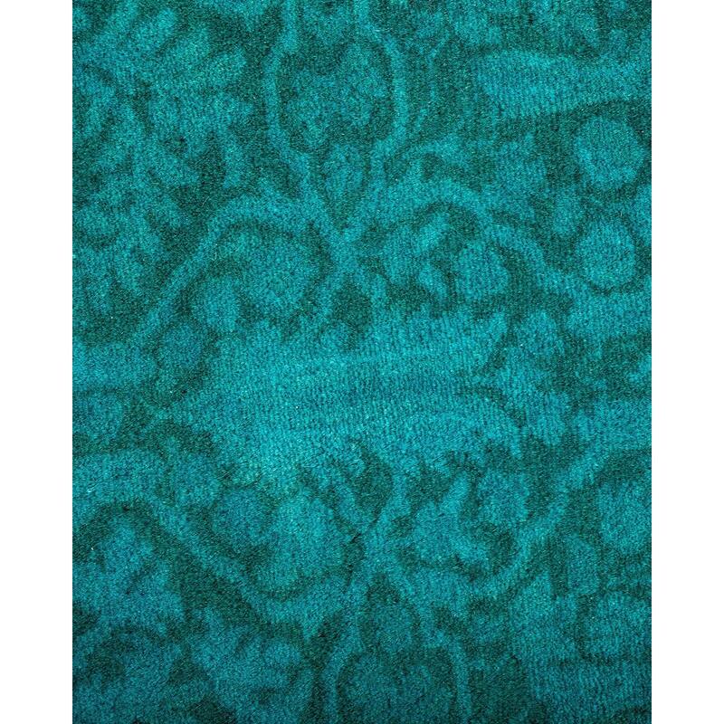Overton Hand Knotted Wool Vintage Inspired Modern Contemporary Overdyed Blue Runner Rug - 2' 7" x 21' 0"