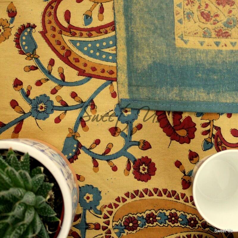 Cotton Block Print Paisley Floral Tablecloth Rectangle