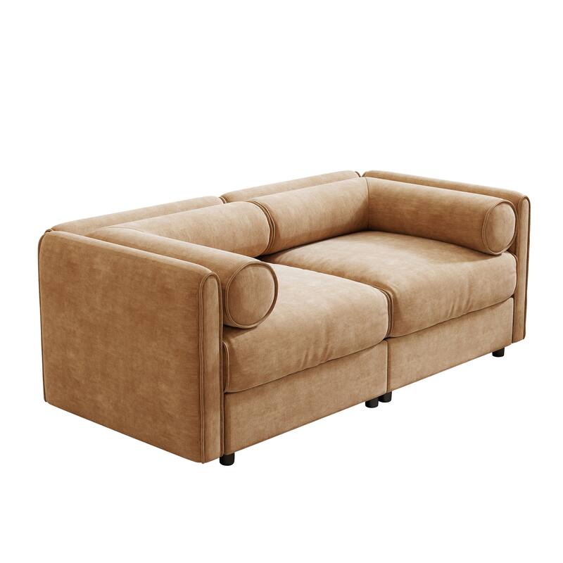 Modern Chenille 6-Seater Sofa with Ottoman Storage, Hidden Storage, Cylindrical Cushioned Arms and Backrest