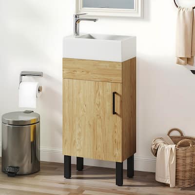 Moasis 15.7 Inch Freestanding Bathroom Vanity with Cabinet Storage and Modern Design