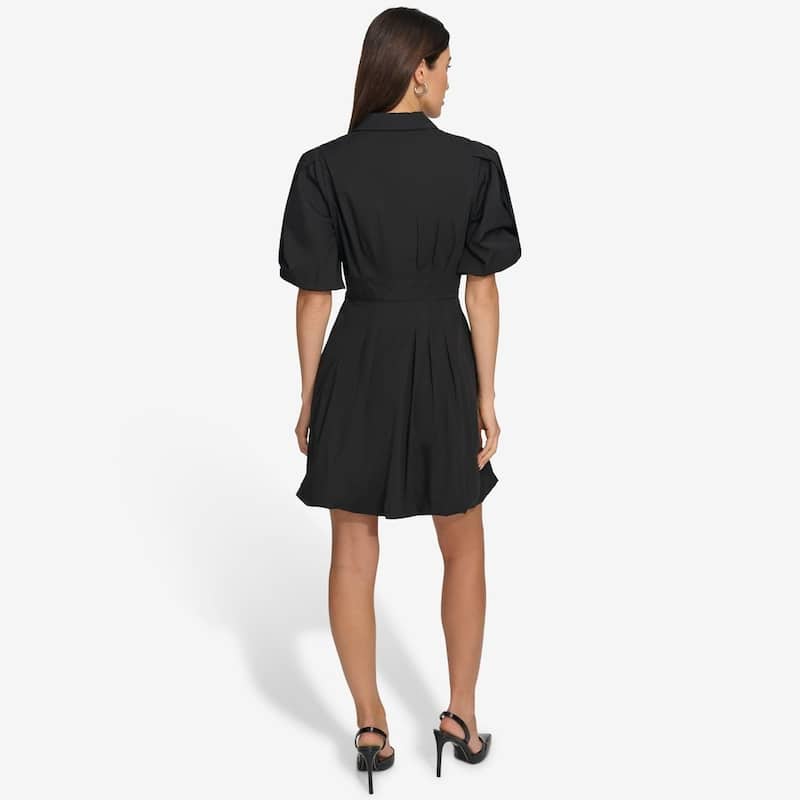 DKNY Puff Sleeve Poplin Mini Dress - Black - 2