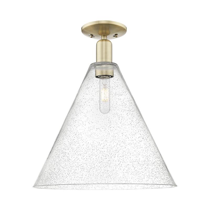 Innovations Lighting 716-1C-19-16 Berkshire Glass Semi-Flush Berkshire - Antique Brass / Seedy
