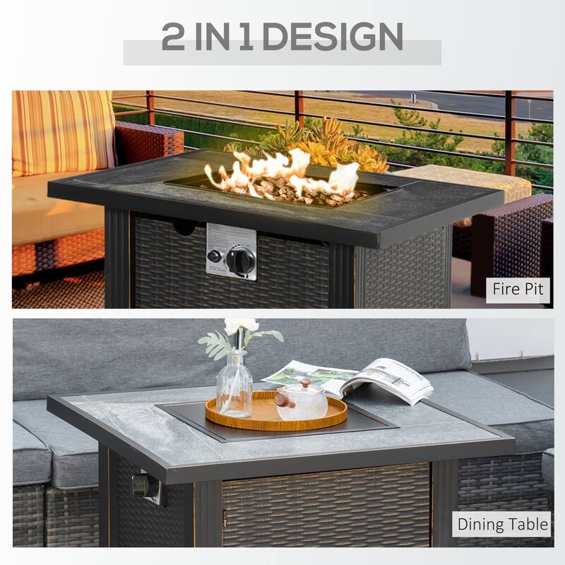GDFStudio - Outdoor 2-in-1 Auto-Ignition 50000 BTU Propane Gas Fire Pit Table with Ceramic Tabletop & Protective Cover - 30"