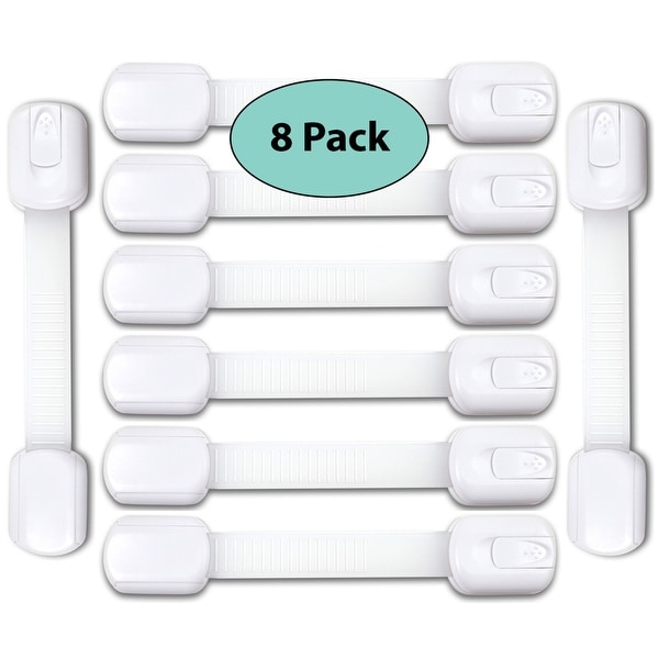 EliteBaby Adjustable 3M Child Safety Locks, 8 Pack, White - Latches to Babyproof Cabinets, Appliances, and More - No Drilling