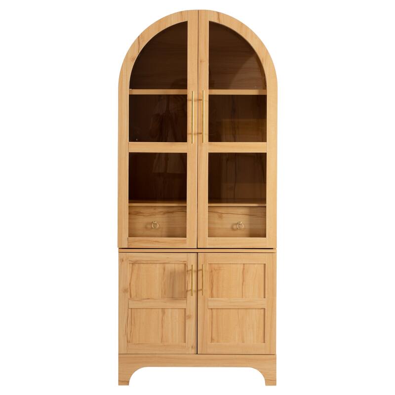 Arched Kitchen Pantry Cabinet with Hidden Drawer & Glass Door, Storage Cabinet with Door Shelves & Adjustable Shelves