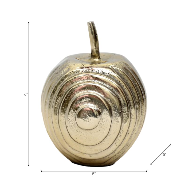 Aluminum Apple Sculpture with Modern Textured Design - 6" Gold - 5" x 5" x 6"