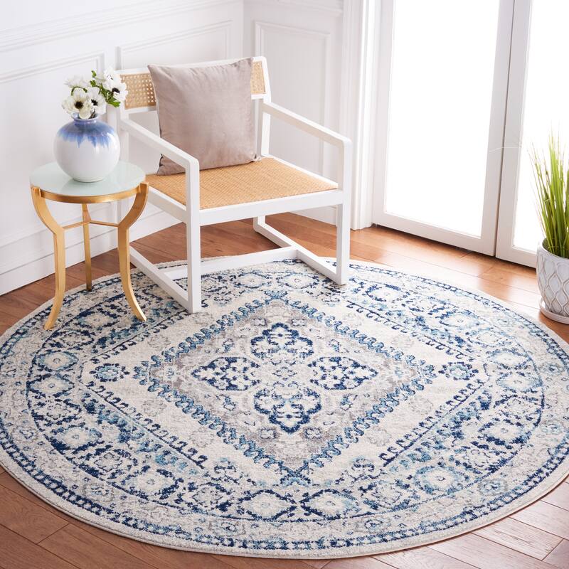 SAFAVIEH Tulum Neelima Bohemian & Eclectic Rug - 6'7" Round - Ivory/Blue