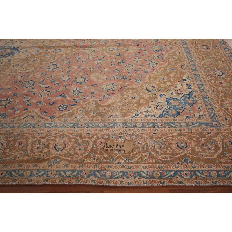 Traditional Kashan Persian Large Vintage Rug Hand-Knotted Wool Carpet - 9'6"x 14'10"