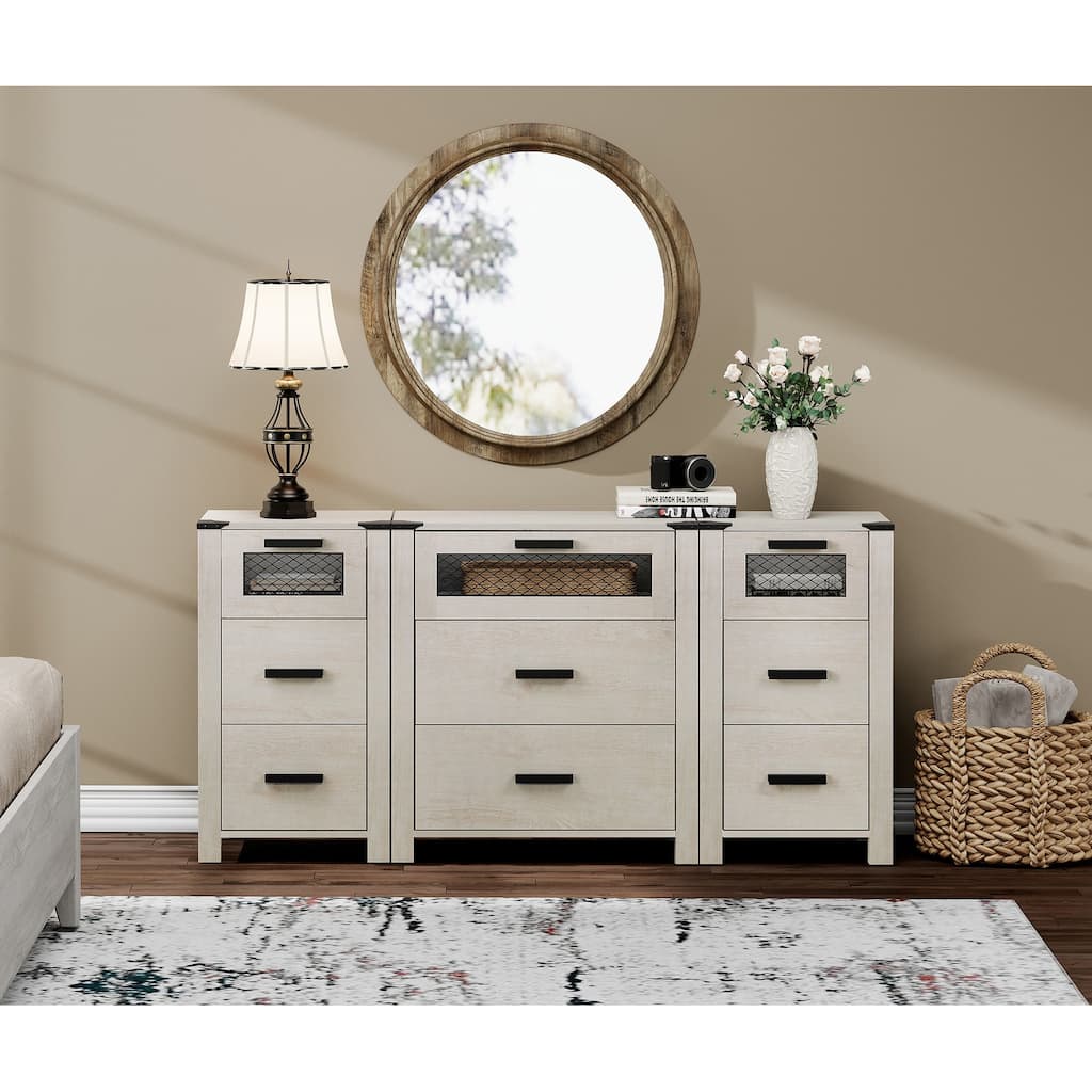 WAMPAT TV Stand with 9 Drawers, Dresser Cabinet with Storage Organizer Units ,Chest Tower with Mesh Door - 1 Pack