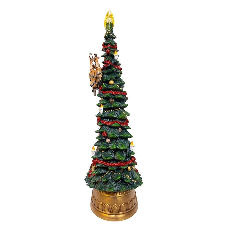 Kurt Adler 13.4-Inch Battery Operated USB LED Lighted Santa and Deer Tree Topper with Spinning Glitter Water