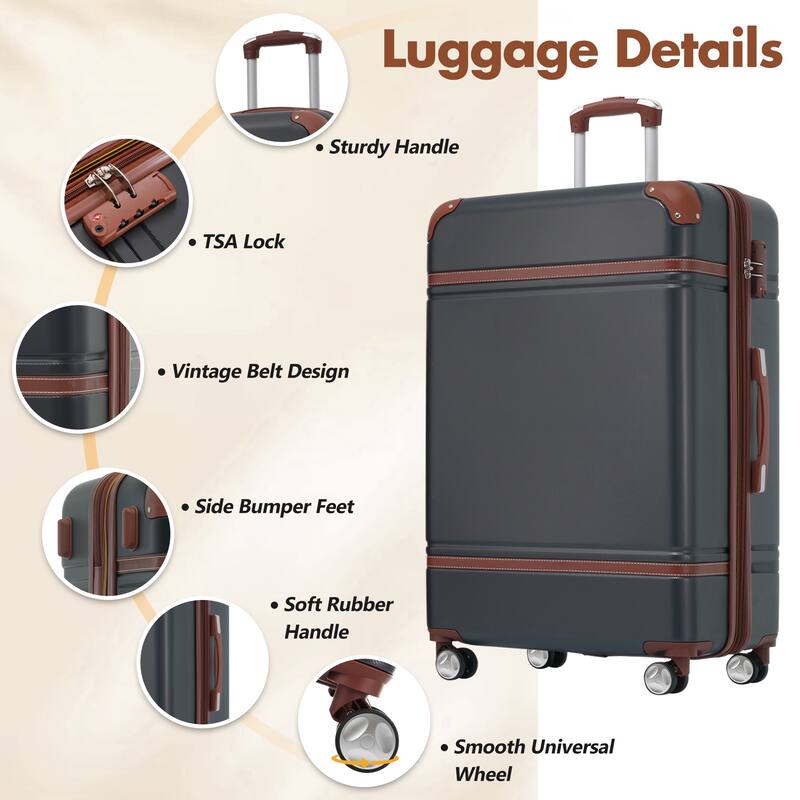 Hardshell Luggage Sets with Bags Lightweight Suitcase Double Spinner Wheels with TSA Lock, Single Vintage Luggage 28 IN