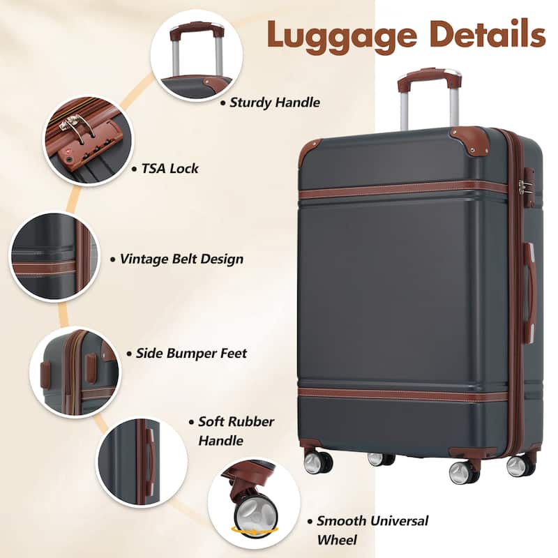 Modern 24" Lightweight Hardshell Expandable Suitcase with TSA Lock and Double Spinner Wheels, Travel Duffel Bag and Toiletry Bag