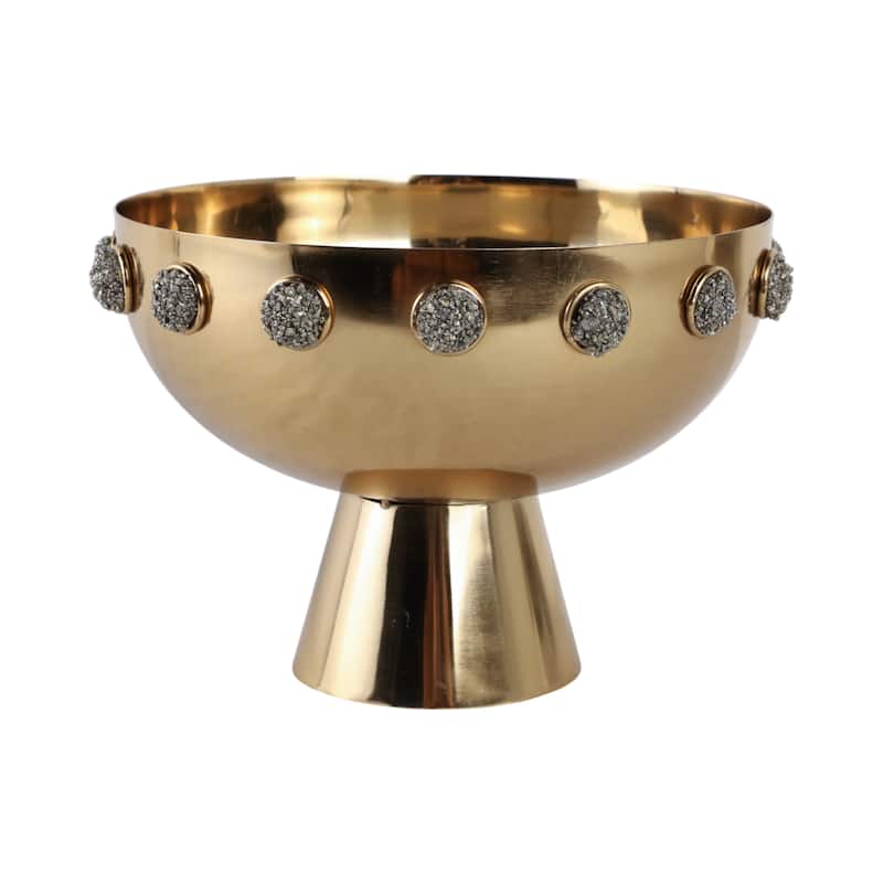 Metal Bowl with Stone Pedestal Base and Crystal Textured Accents