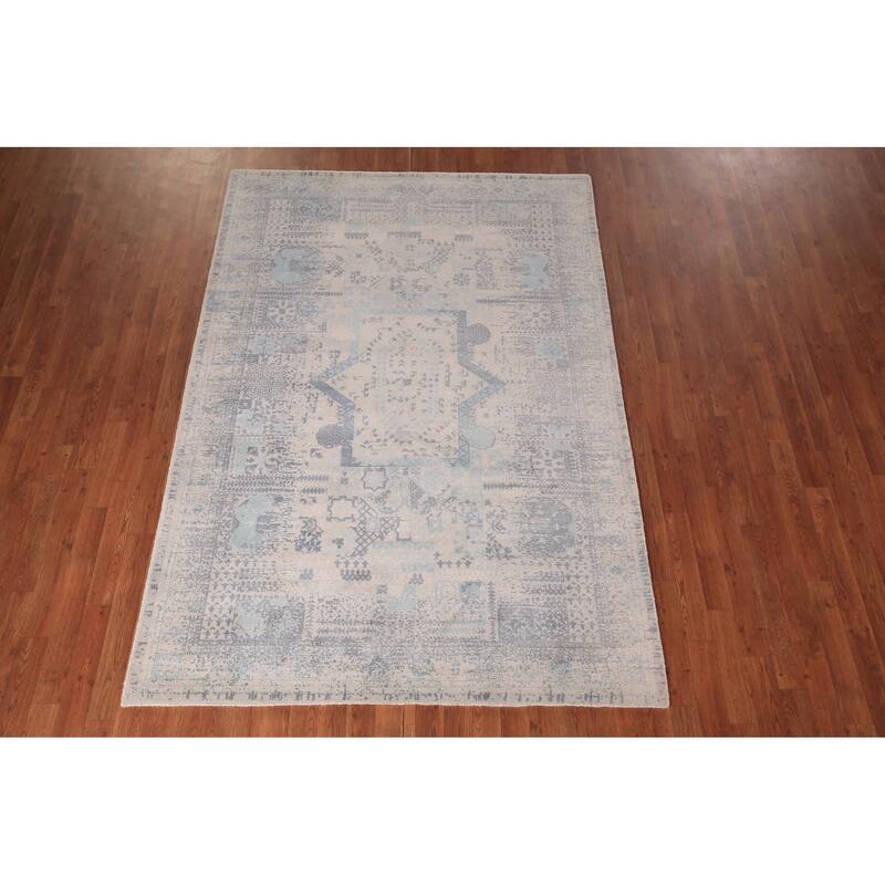 Abstract Modern Area Rug Hand-Knotted Beige Wool Carpet - 5'4" x 7'9"
