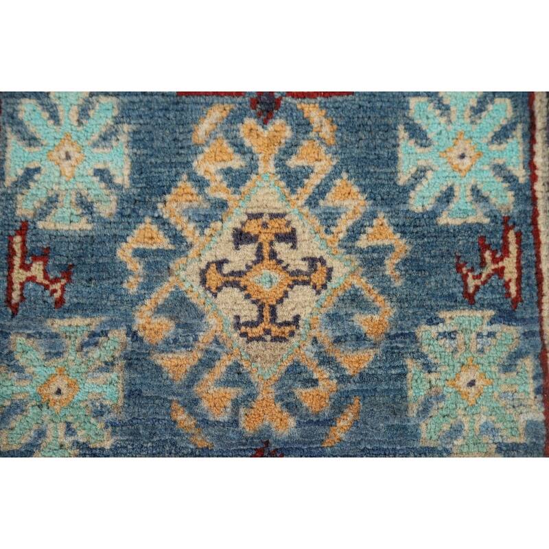 Blue Kazak Oriental Accent Rug Hand-Knotted Wool Carpet - 1'11" x 2'11"