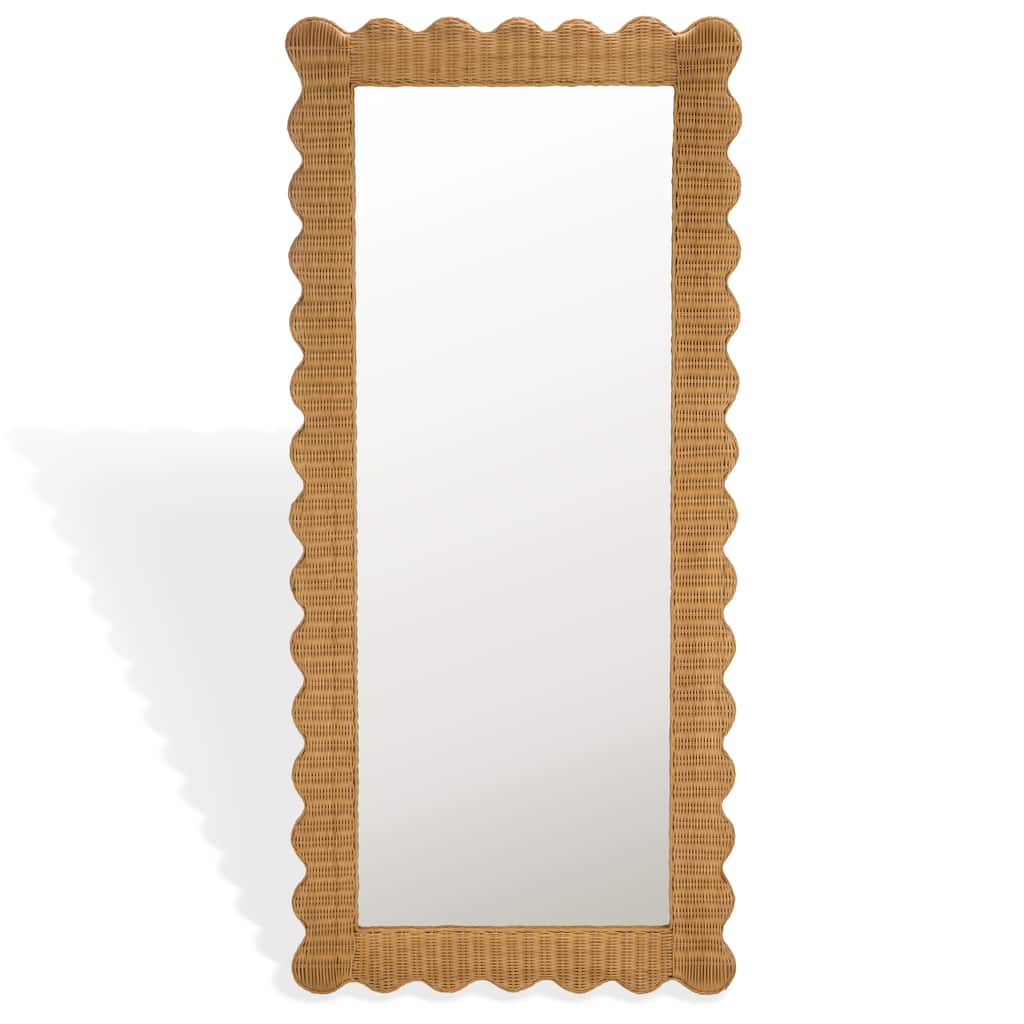 SAFAVIEH Couture Glendetta Natural 70.5-inch Large Vertical Rectangle Rattan Mirror - 32.7"W x 1.5"D x 70.5"H