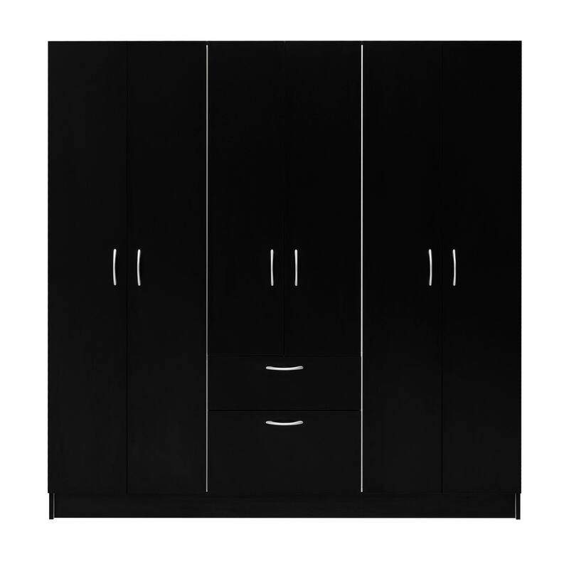 Six Doors Armoire,Two Double Door cabinets with interior hanging rod, Bedroom, Black / White - Multi