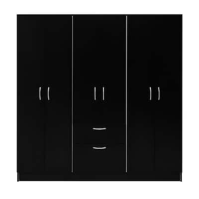 Six Doors Armoire,Two Double Door cabinets with interior hanging rod, Bedroom, Black / White