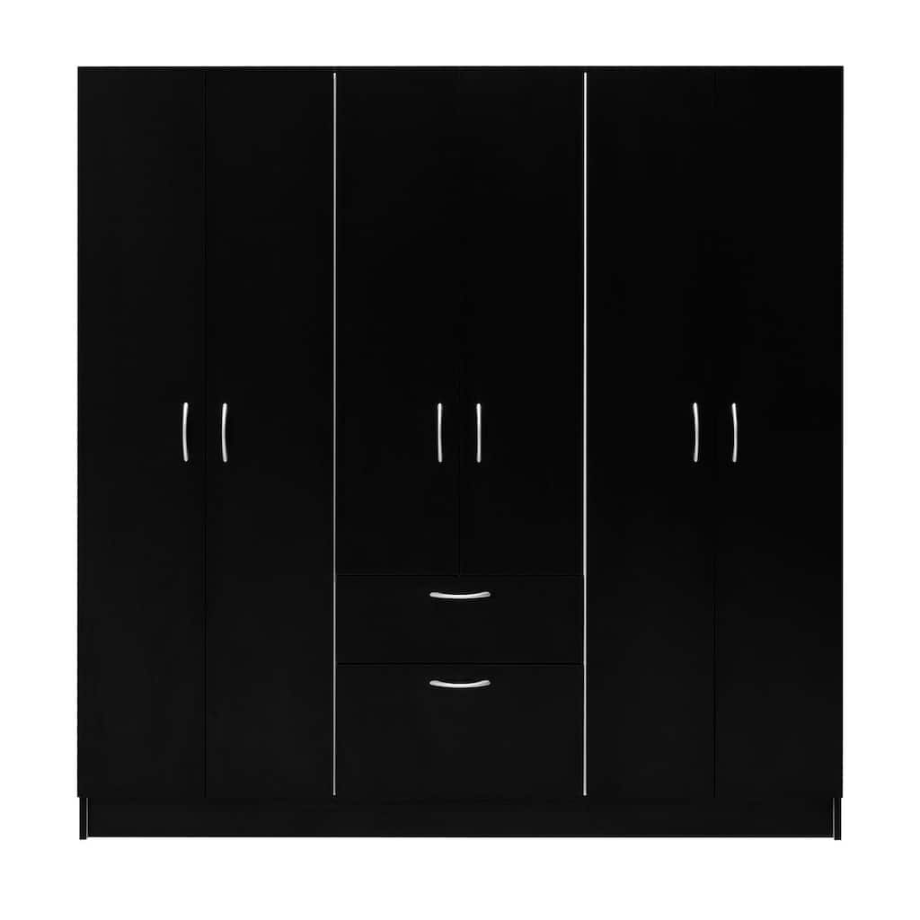 Six Doors Armoire,Two Double Door cabinets with interior hanging rod, Bedroom, Black / White