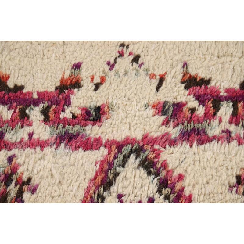 Plush Ivory Moroccan Square Rug Handmade Wool Carpet - 5'5" x 5'11"