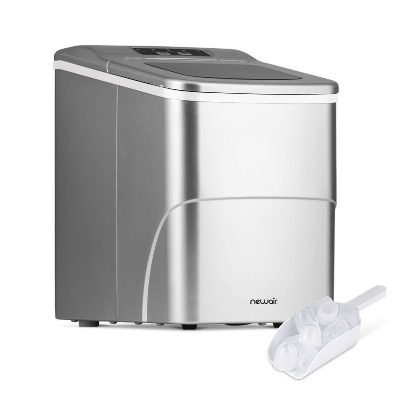 Newair 26 lbs. Countertop Ice Maker, Portable and Lightweight, Intuitive Control, Large or Small Ice Size, BPA Free Parts - Metallic Silver