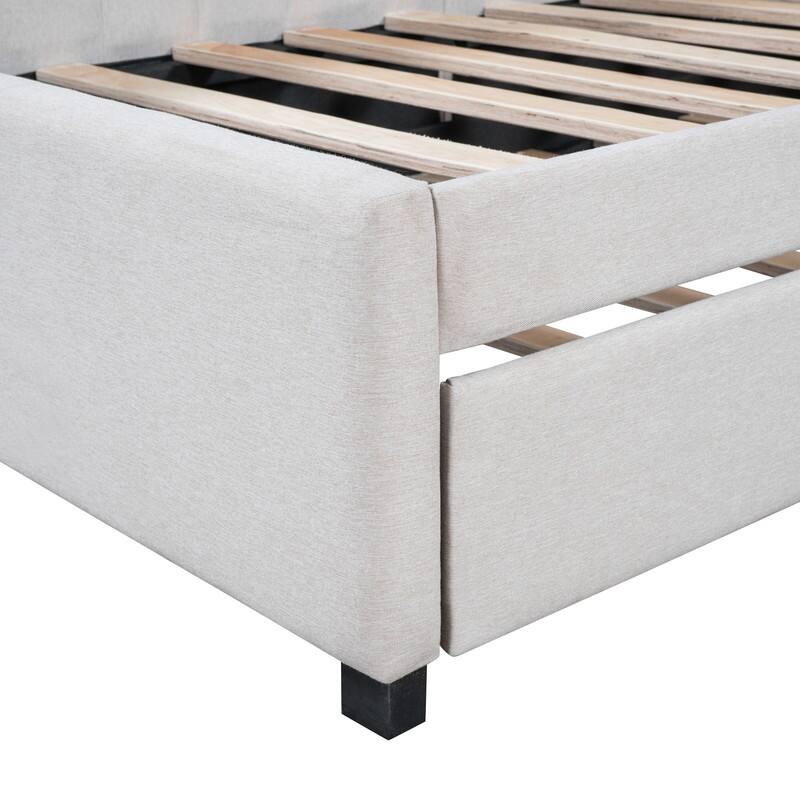 Upholstered Daybed with Trundle Twin Size Sofa Bed Frame No Box Spring Needed, Linen Fabric
