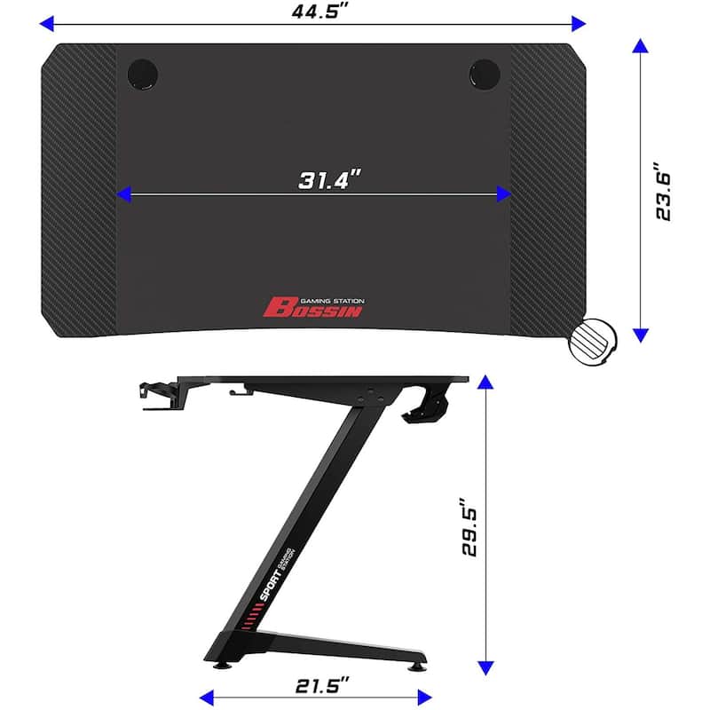 BOSSIN Ergonomic Gaming Desk Z-Shaped Office PC Computer Desk Gamer Tables with Cup Holder and Headphone Hook