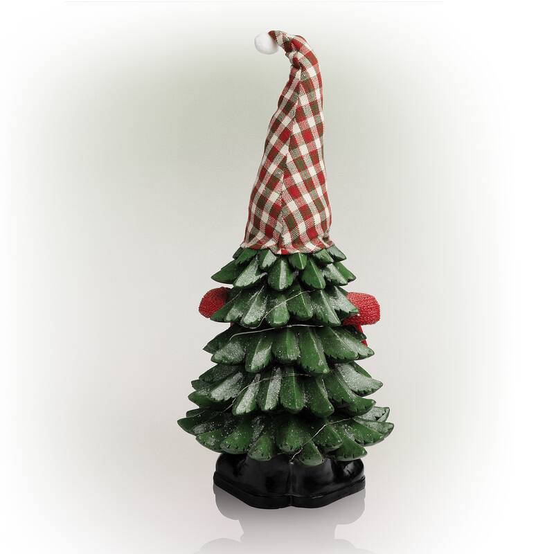 Alpine Corporation 28"H Polyresin Christmas Tree Gnome Decoration with Color Changing LED Lights