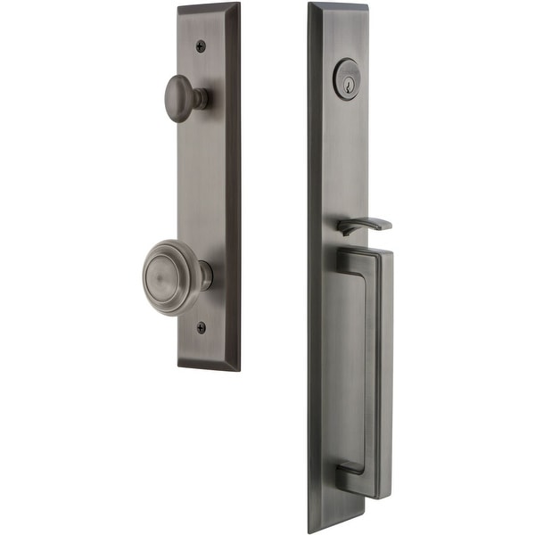 Grandeur FAVDGRCIR_ESET_238 Fifth Avenue Solid Brass Rose Keyed Entry Single Cylinder "D" Grip Handleset with Circulaire Knob