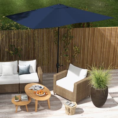 Rectangular Market Umbrella, Patio Outdoor Table Umbrella with Crank and Push Button Tilt, for Garden Backyard Pool Blue