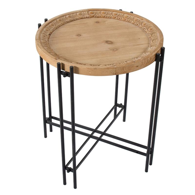 Round Wooden Side Table in Pin Legs - 24" - Brown and Black