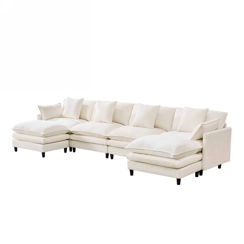 U-Shaped Modular Sectional Sofa, Comfy Deep Seat Cloud Couch with 2 Movable Ottomans, Large 4 Seat Sofa with Pillows