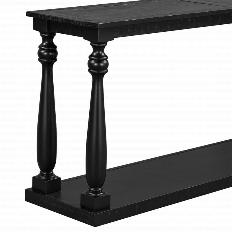 Vintage 63" Long Console Table with Bottom Shelf and Solid Wood Legs for Entryway and Hallway Decor