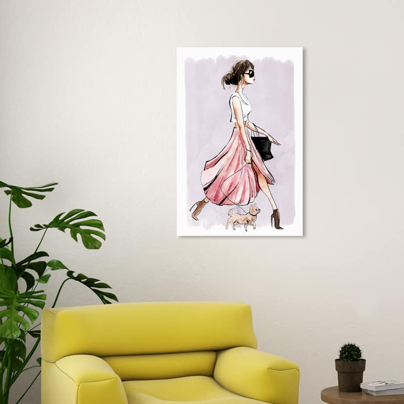 Wynwood Studio Canvas Fashion and Glam Dog Walk Couture Lavander Pink and Modern & Contemporary Wall Art Canvas Print - 30 x 20