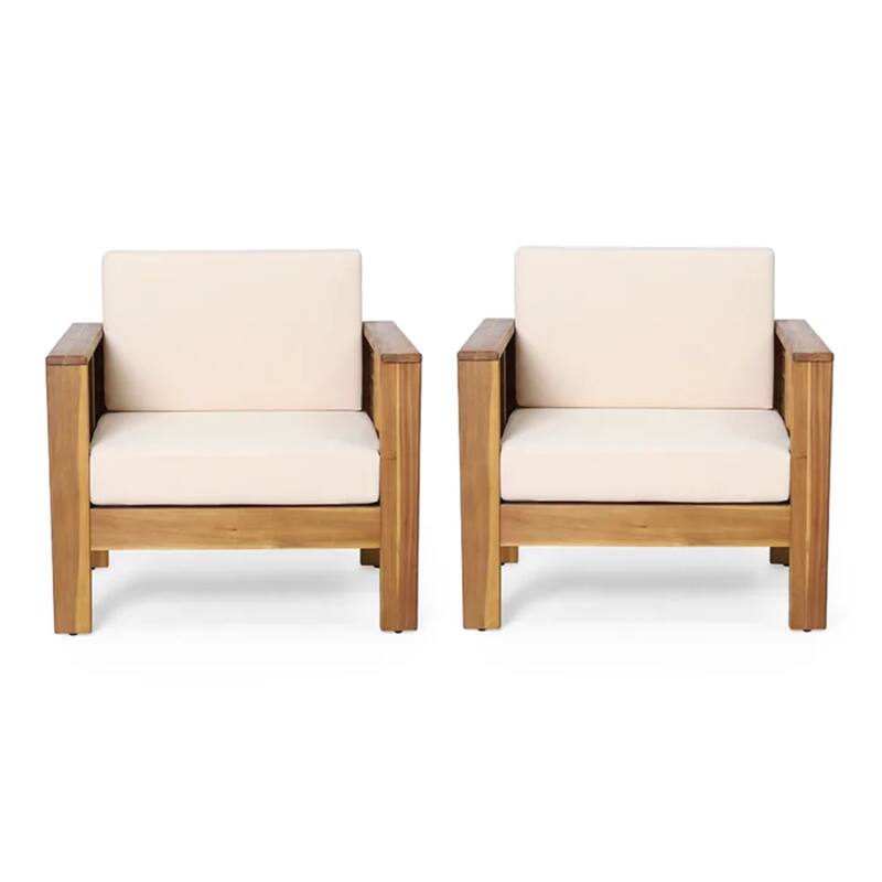 ( Set of 2) Outdoor Acacia Wood Club Chairs with Cushions,27.75"D x 32"W x 27.75"H
