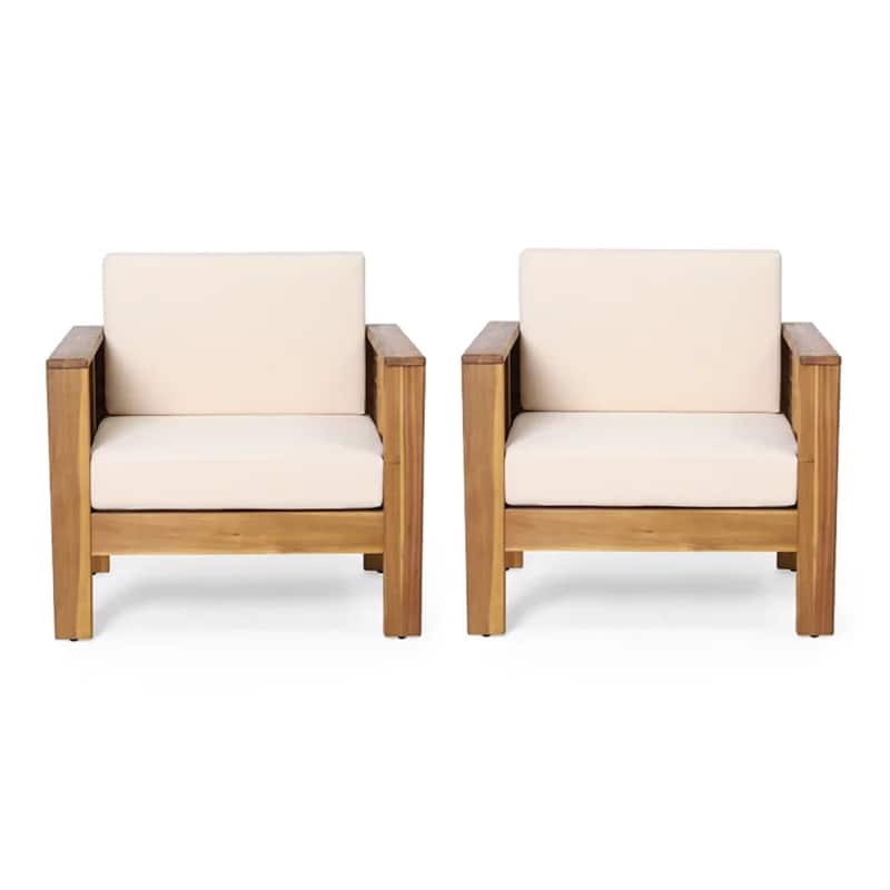 Roomfitters Outdoor Acacia Wood Club Chair with Cushions, Teak Frame and Weather-Resistant Beige Cushions, Ideal for Patio